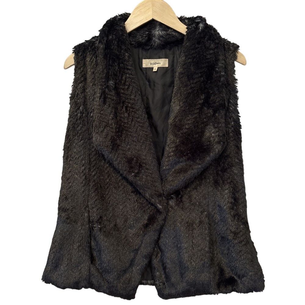 Wildflower Black Grey Faux Fur Vest‎ Size M Scandi Style NWT